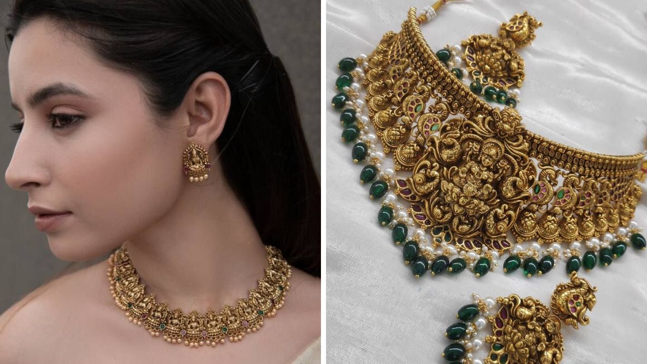 कांजीवरम किंवा सिल्क साडी नेसल्यानंतर प्रामुख्याने टेम्पल ज्वेलरी सेट घालतो. साऊथ इंडियन लग्नात नवरीच्या गळ्यात प्रामुख्याने टेम्पल दागिने असतात.