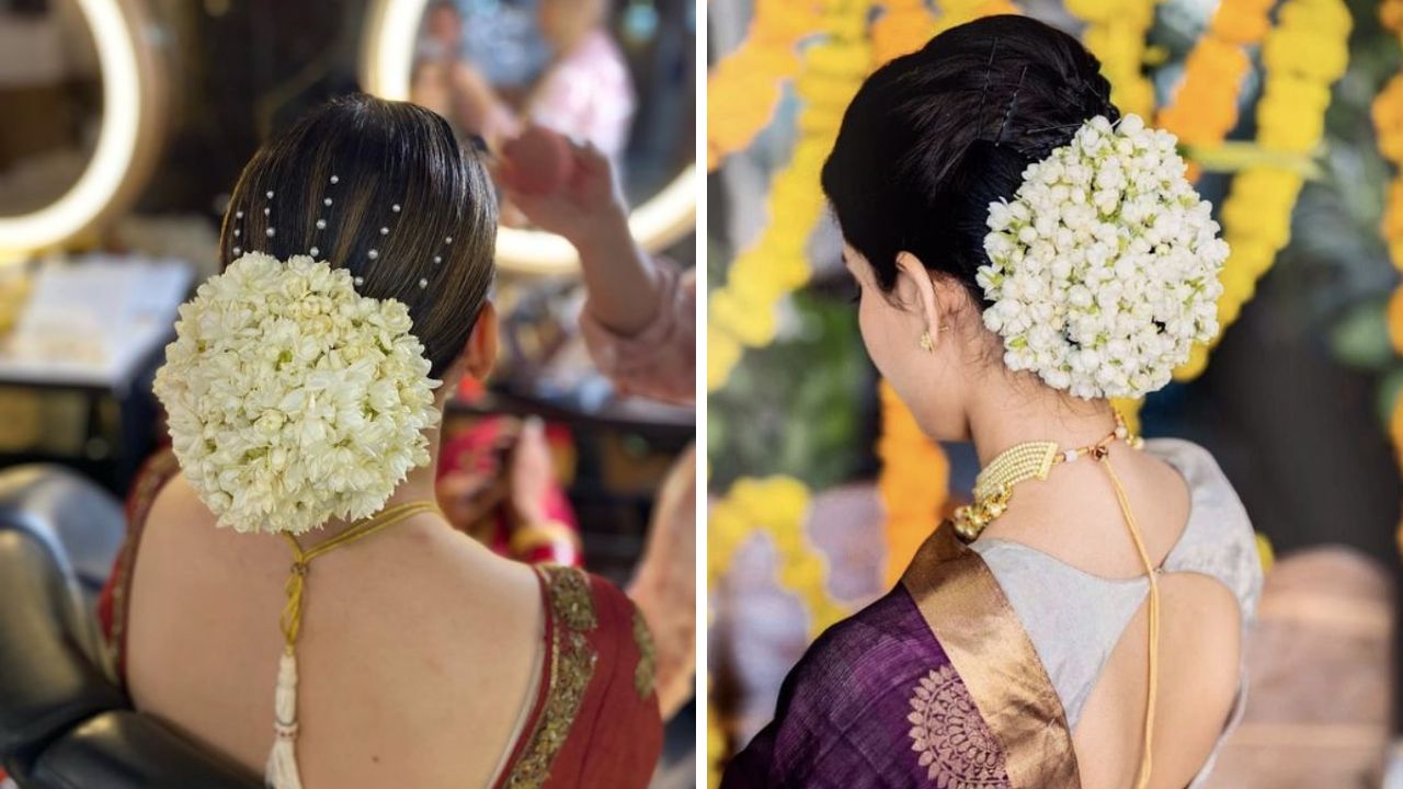 मोगऱ्याच्या फुलांपासून तुम्ही या पद्धतीने गजरा तयार करून घेऊ शकता. हा गजरा थेट केसांच्या अंबाड्यावर लावून नंतर पिन लावून सेट करावा.