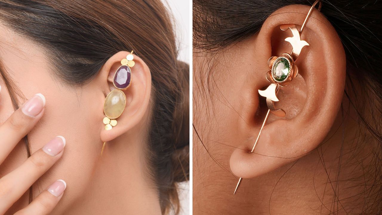 इंडोवेस्टर्न कपड्यांवर सुद्धा नीडल इअरकफ अतिशय सुंदर दिसतात. यामध्ये अनेक वेगवेगळ्या डिझाईन बाजारात उपलब्ध आहेत.