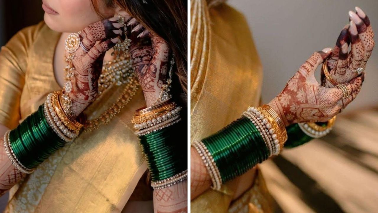 काहींना फक्त हिरव्या बांगड्या घालायला खूप जास्त आवडतात. अशावेळी तुम्ही या पद्धतीने तुमचा हिरवा चुडा स्टाईल करू शकता. 