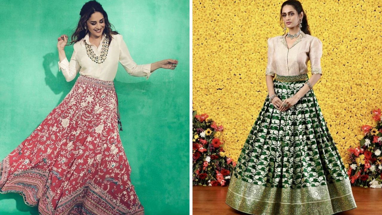 रिसेप्शनमध्ये तुम्ही भरतकाम केलेला सुंदर स्कर्ट आणि त्यावर टीशर्ट किंवा टॉप घालून सुंदर लुक स्टाईल करू शकता. यामुळे तुमचा लुक स्टायलिश दिसेल. 