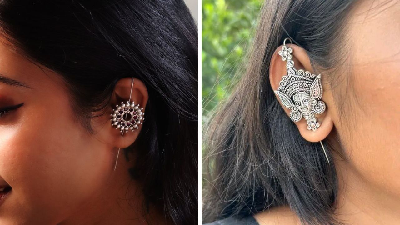 पारंपरिक पोषक घातल्यानंतर मोठे किंवा वजनाने जड असलेले कानातले घालण्याऐवजी तुम्ही या डिझाईनचे इअरकफ घालू शकता.