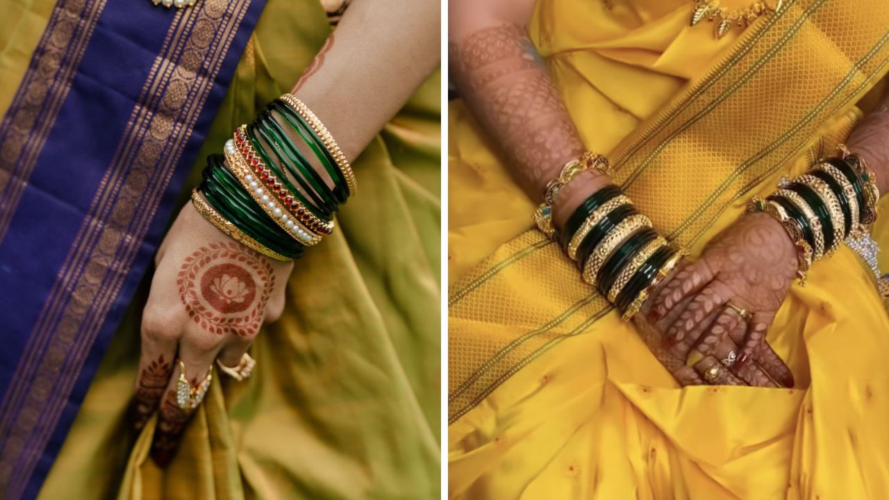 साखरपुड्याच्या दिवशी नव्या नवरीच्या हातामध्ये बांगड्या घातल्या जातात. हिरव्या बांगड्यांच्या मध्ये तुम्ही सोनं, मोती किंवा कुंदन वर्क केलेले कडे घालू शकता. 