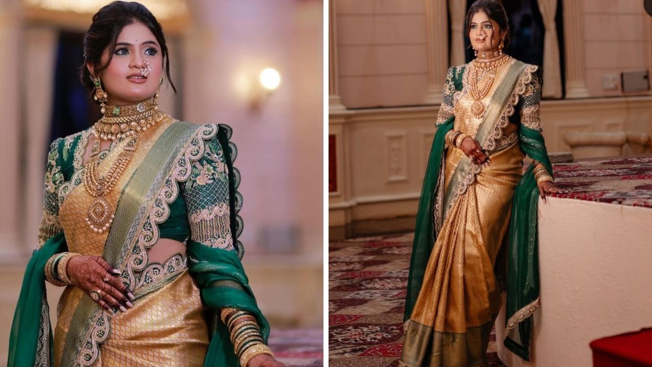 ओढणीच्या फॅब्रिकमधील शेला मॉर्डन आणि स्टायलिश लुक देतो. त्यामुळे हातांवर नेटचा शेला घेतल्यास तुम्ही खूप सुंदर दिसाल.