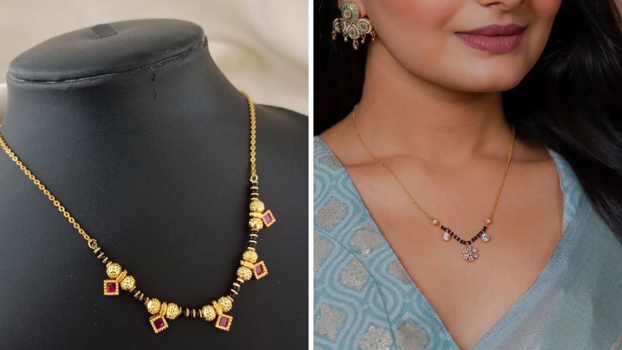 रोजच्या वापरासाठी तुम्ही या डिझाईनचे मंगळसूत्र सुद्धा खरेदी करू शकता. वेगवेगळ्या रंगाचे नाजूक साजूक पेंडंट मंगळसूत्राची शोभा वाढतो. 