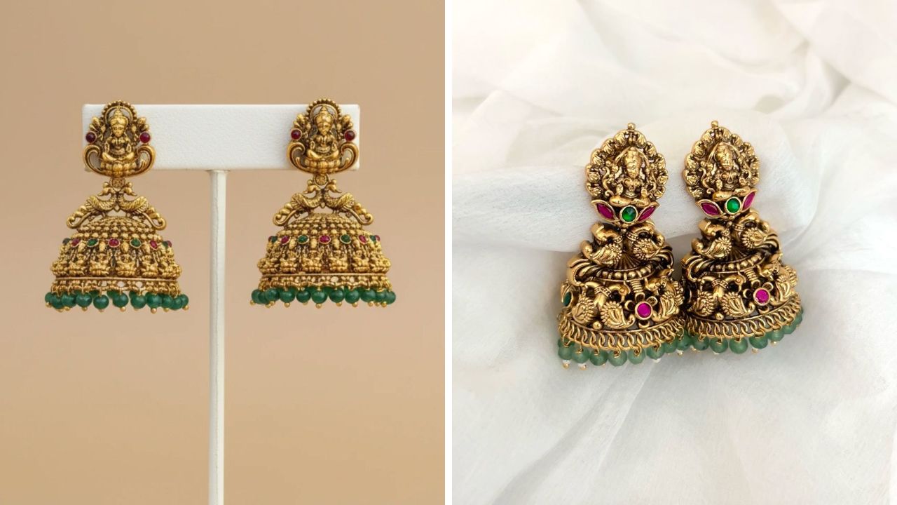 कुंदन पोल्की वर्क असलेले सुंदर सोन्याचे झुमके तुम्ही खरेदी करू शकता. बाजारात पोल्की आणि कुंदन दागिन्यांना खूप जास्त मागणी आहे.