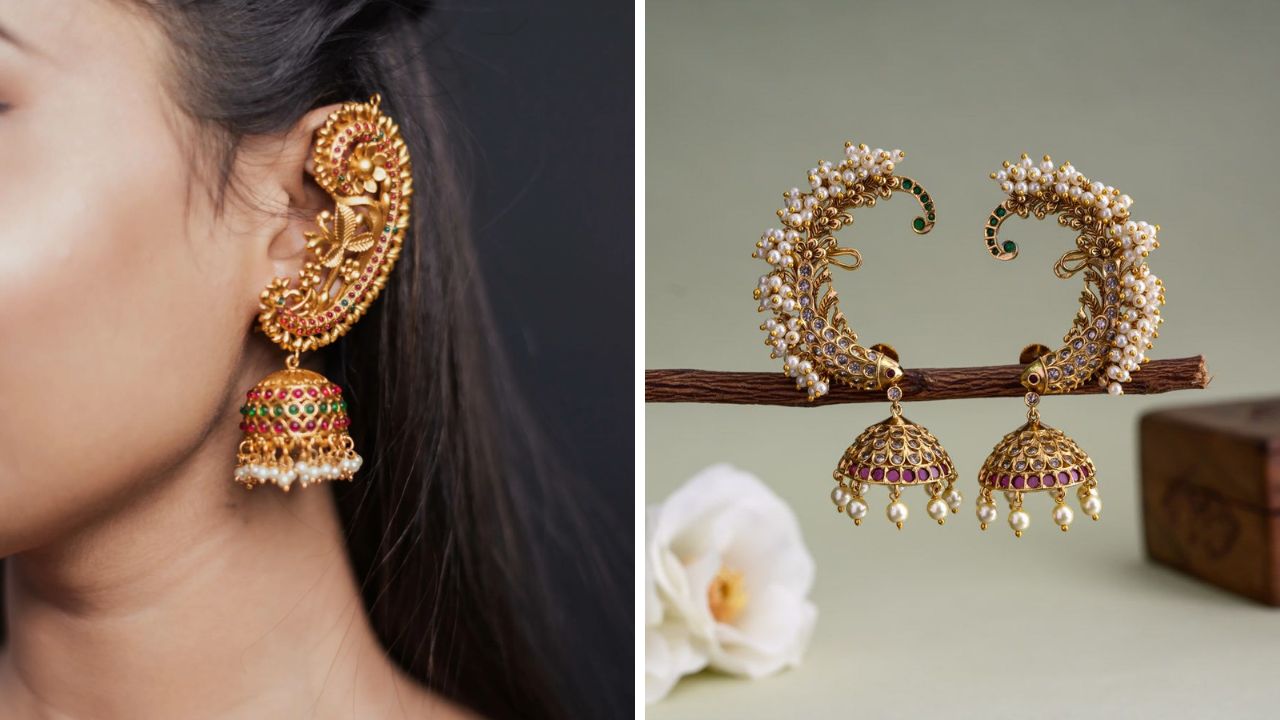 स्टायलिश आणि मॉर्डन लुक हवा असेल तर तुम्ही टेम्पल डिझाईनचे इअर कफ घालू शकता. हे दागिने अतिशय सुंदर आणि आकर्षक दिसतात.