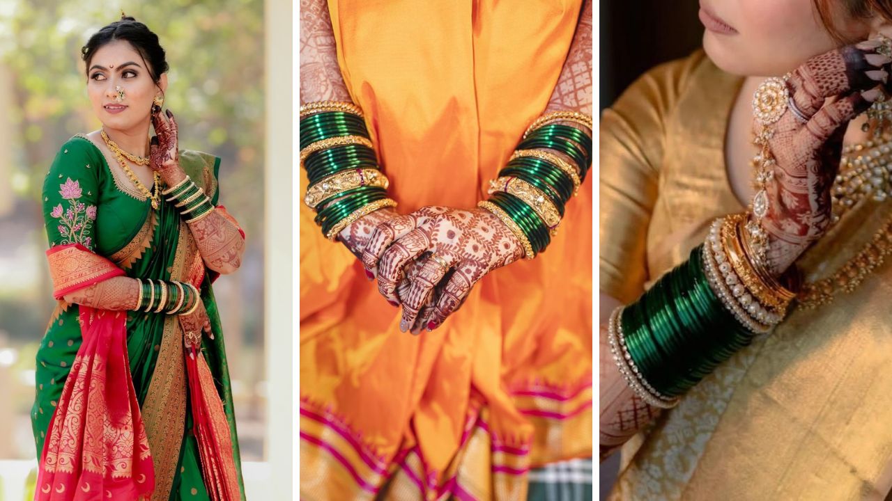 ‘या’ पद्धतीने स्टाईल करा लग्नातील हिरव्या बांगड्यांचा सेट, नऊवारीसह इतर सर्वच साड्यांवर दिसेल आकर्षक लुक