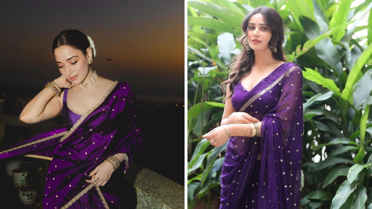 वेडिंग रिसेप्शन किंवा रात्रीच्या वेळी कोणत्याही कार्यक्रमाला जाताना तुम्ही वाइन पर्पल रंगाची साडी नक्कीच नेसू शकता.