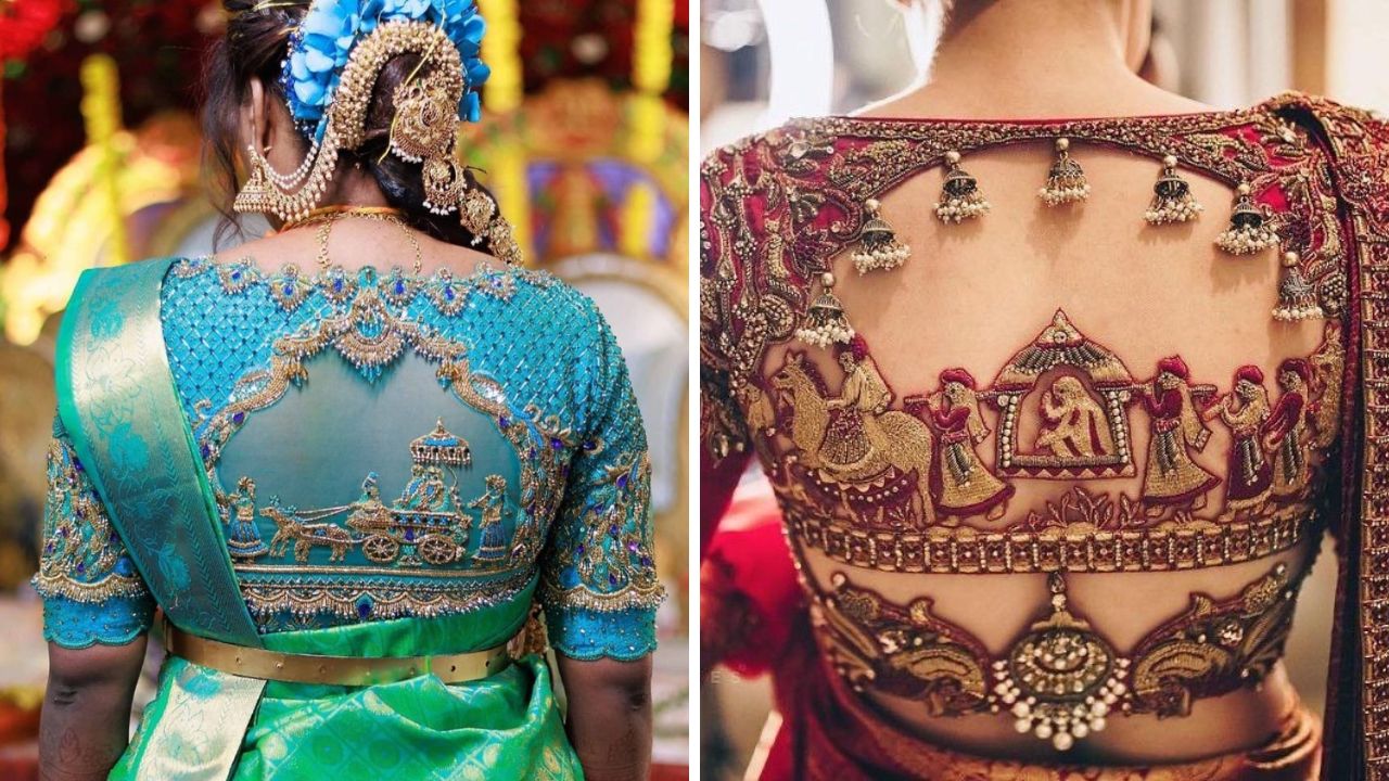 ब्लाऊजच्या मागील गळ्याला तुम्ही डोली असलेले पॅच वर्क करून घेऊ शकता. हा ब्लाऊज लग्नाच्या पिवळ्या साडीवर अतिशय सुंदर दिसेल.