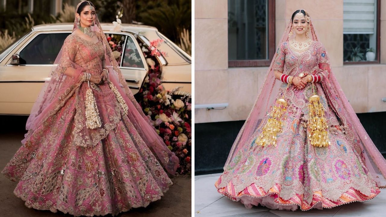 लाईट पीक, बेबी पिंक इत्यादी गुलाबी रंगातील अनेक वेगवेगळे शेड्स ट्रेडींगला आहेत. त्यामुळे तुम्ही डायमंड आणि वेगवेगळ्या मण्यांचा वापर करून बनवलेला लेहेंगा खरेदी करू शकता. 