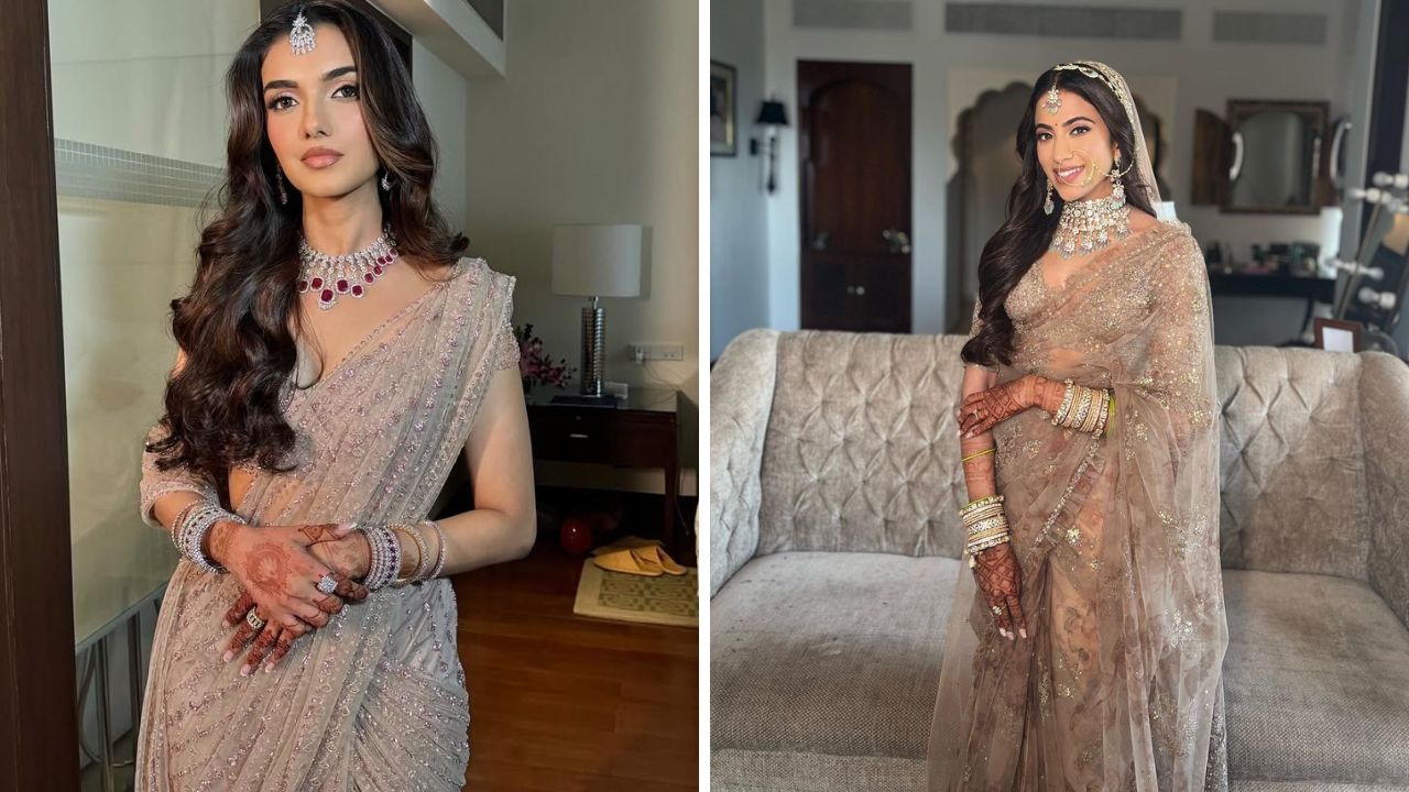 लग्नातील रिसेप्शन लुकसाठी तुम्ही डिझायनर साडीची सुद्धा निवड करू शकता. डायमंड आणि नाजूक भरतकाम करून तयार केलेली साडी अतिशय सुंदर दिसते.   