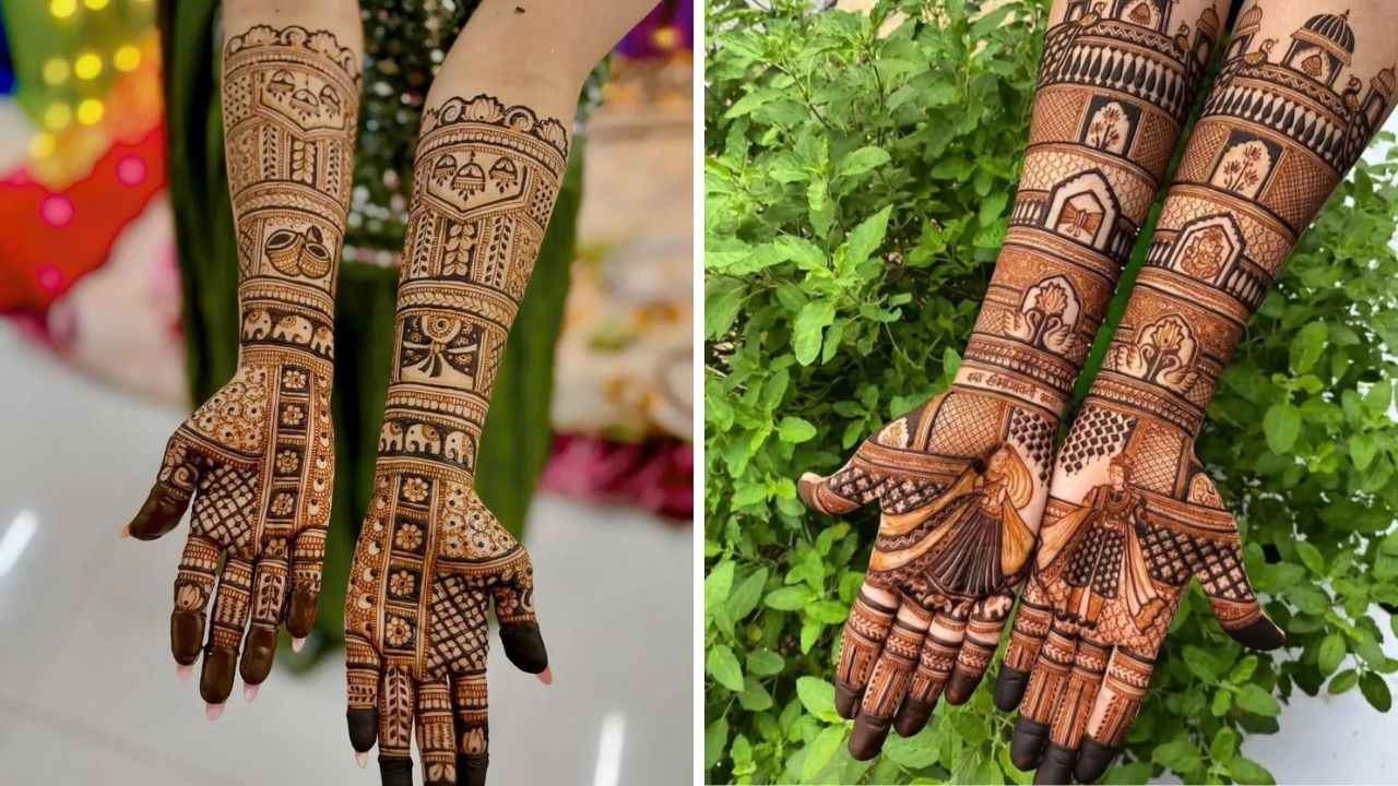लग्नात नवरीच्या हातांवर वधू वर असलेली मेहंदी प्रामुख्याने काढली आहे. या मेहंदी डिझाईनचा सोशल मीडियावर मोठा ट्रेंड आहे. नवरीच्या हातांवर वधू आणि वर अतिशय खुलून दिसतात.