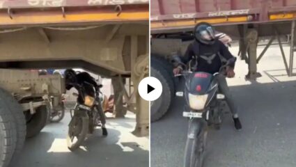 जीवाशी खेळ! चालु ट्रकखालून बाईक बाहेर काढण्याचा तरुणाचा स्टंट; थरारक VIDEO पाहून लोक संतप्त, म्हणाले…