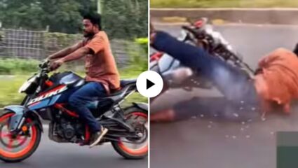 जन्माची अद्दल घडली! भरधाव वेगात बाईक पळवली, मग हवेत उचलली अन्…; पुढं जे घडलं भयंकर, VIDEO VIRAL