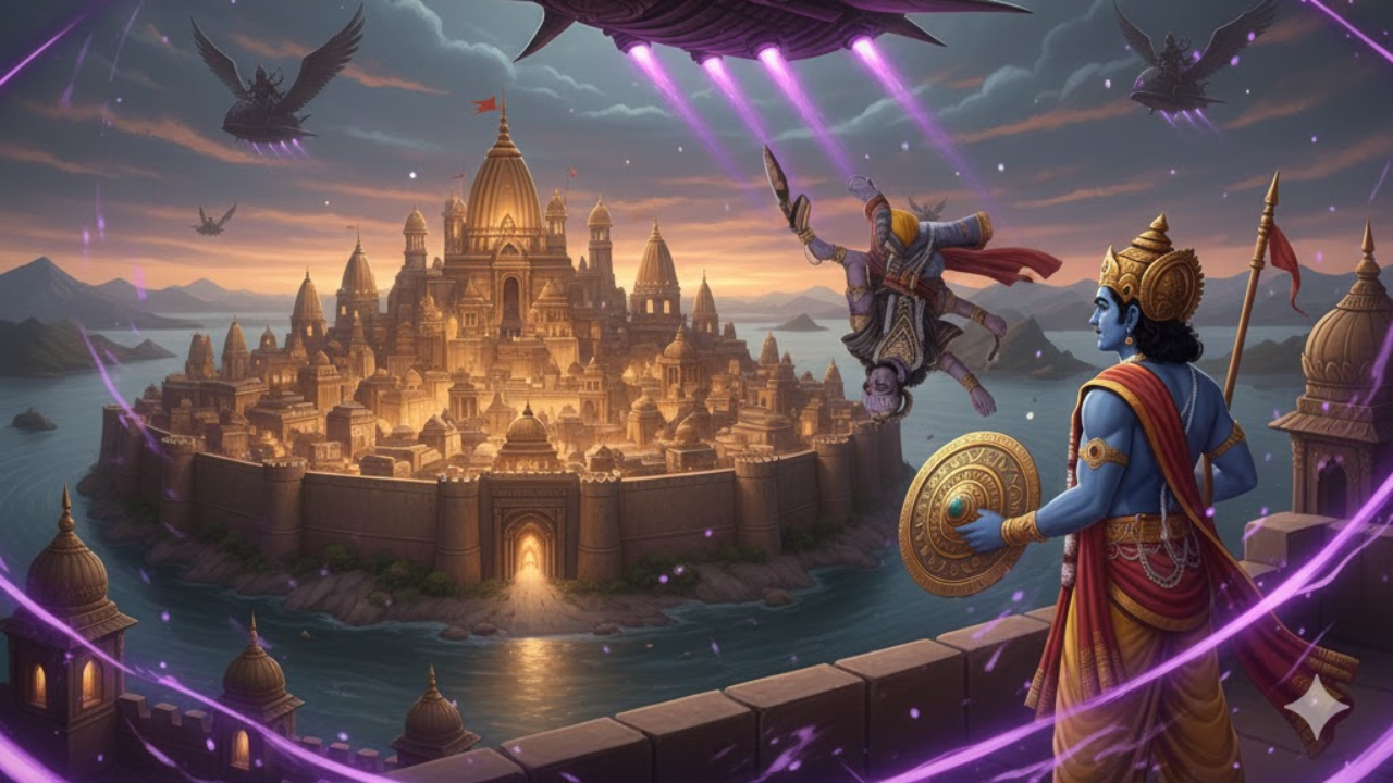 युद्ध सुरू असताना शाल्वाने आपल्या मायावी शक्तीने श्रीकृष्णाच्या वडिलांची वसुदेवांची आकृती निर्माण केली आणि ती आपल्या विमानातून खाली फेकली.