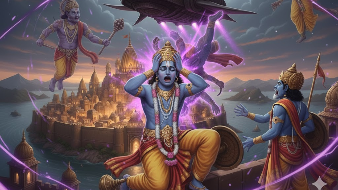 हे दृश्य पाहून श्रीकृष्णाला वाटले की त्याचे वडील प्रत्यक्षातच खाली पडले आणि त्यांना इजा झाली आहे.