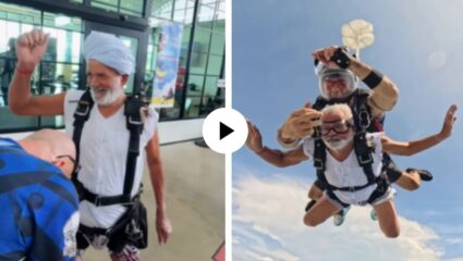 वय गेलं पण उत्साह तितकाच कायम…! 80 वर्षांच्या आज्जाने अवकाशात उडी मारली लुटली स्कायडायव्हिंगची मजा; Video Viral