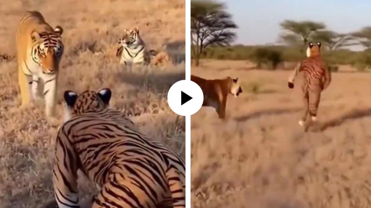 वाघिणीच्या वेशात व्यक्तीने घेतली जंगलात एंट्री; पण वास घेताच भांड उघडलं अन् वाघाने असं काही केलं… थरारक Video Viral