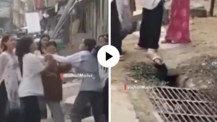 रस्त्यावर जुंपली मुलींची WWE फाईट, धक्का देताच तरुणी गेली जमिनीखाली… भयंकर हाणामारीचा Video Viral