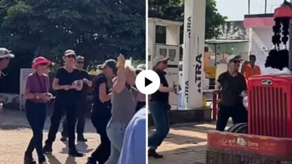 जबरदस्त! ट्रॅक्टरवर ‘चुनरी-चुनरी’ गाणं वाजलं अन् फॉरेनर्सने धरला ठेका; VIDEO तुफान व्हायरल