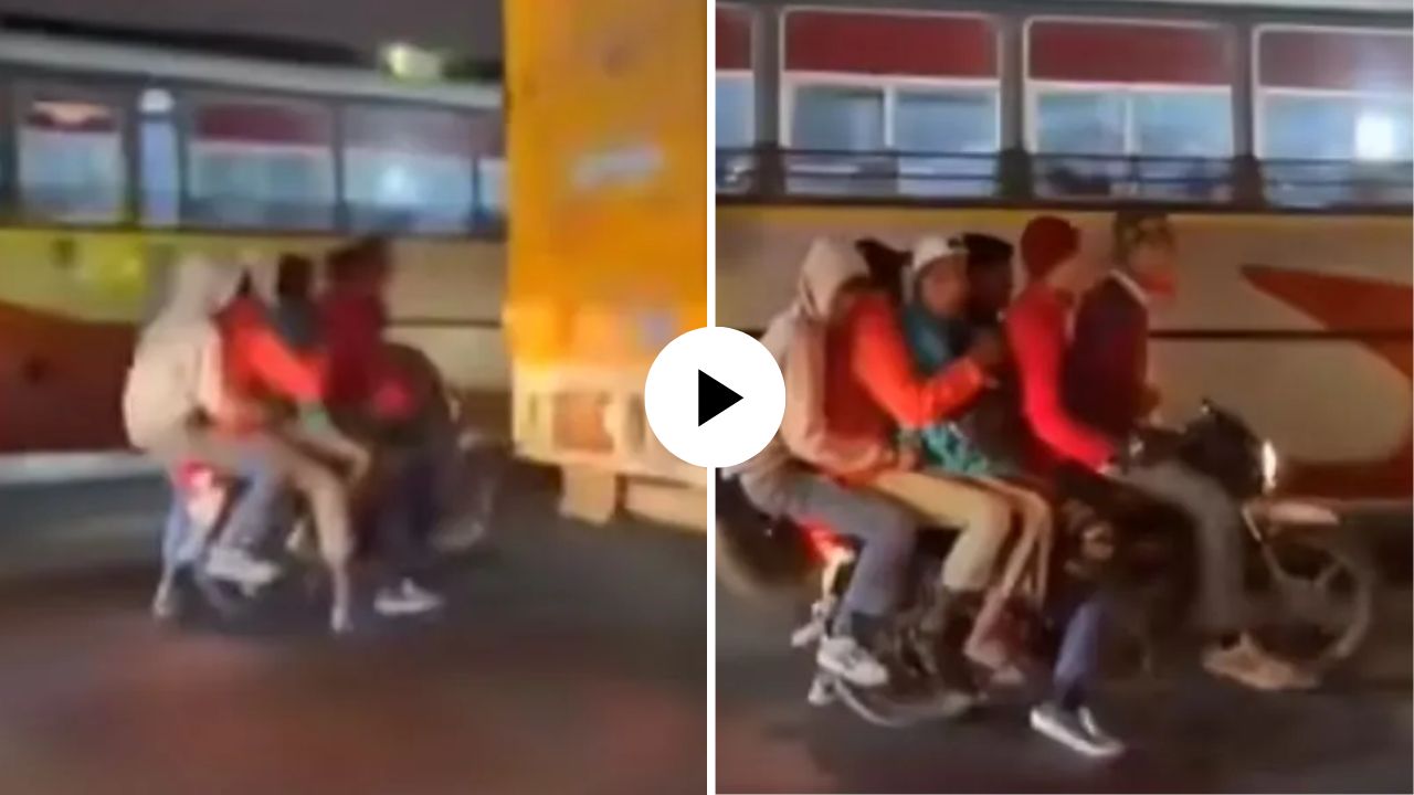 जीव गेला तरी चालेल पण हिरोगिरी सोडायची नाही! एका बाईकवर 6 वीर, हवाबाजी करत यमराजाला खुले आमंत्रण, VIDEO VIRAL