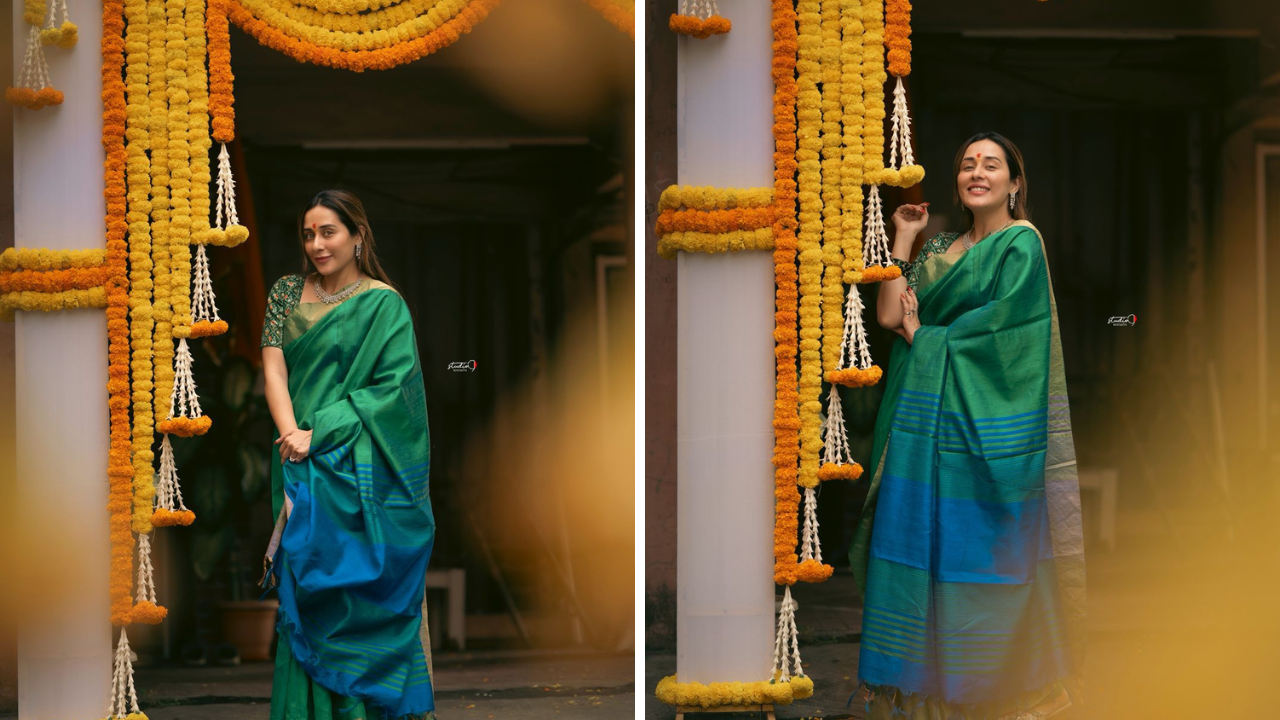 तेजस्विनीने घराच्या बाहेर वेगवेगळ्या पोझ दिल्या आहेत. तर तिचा हा साधा आणि मनमोहक लुक चाहत्यांना खूपच आवडलाय