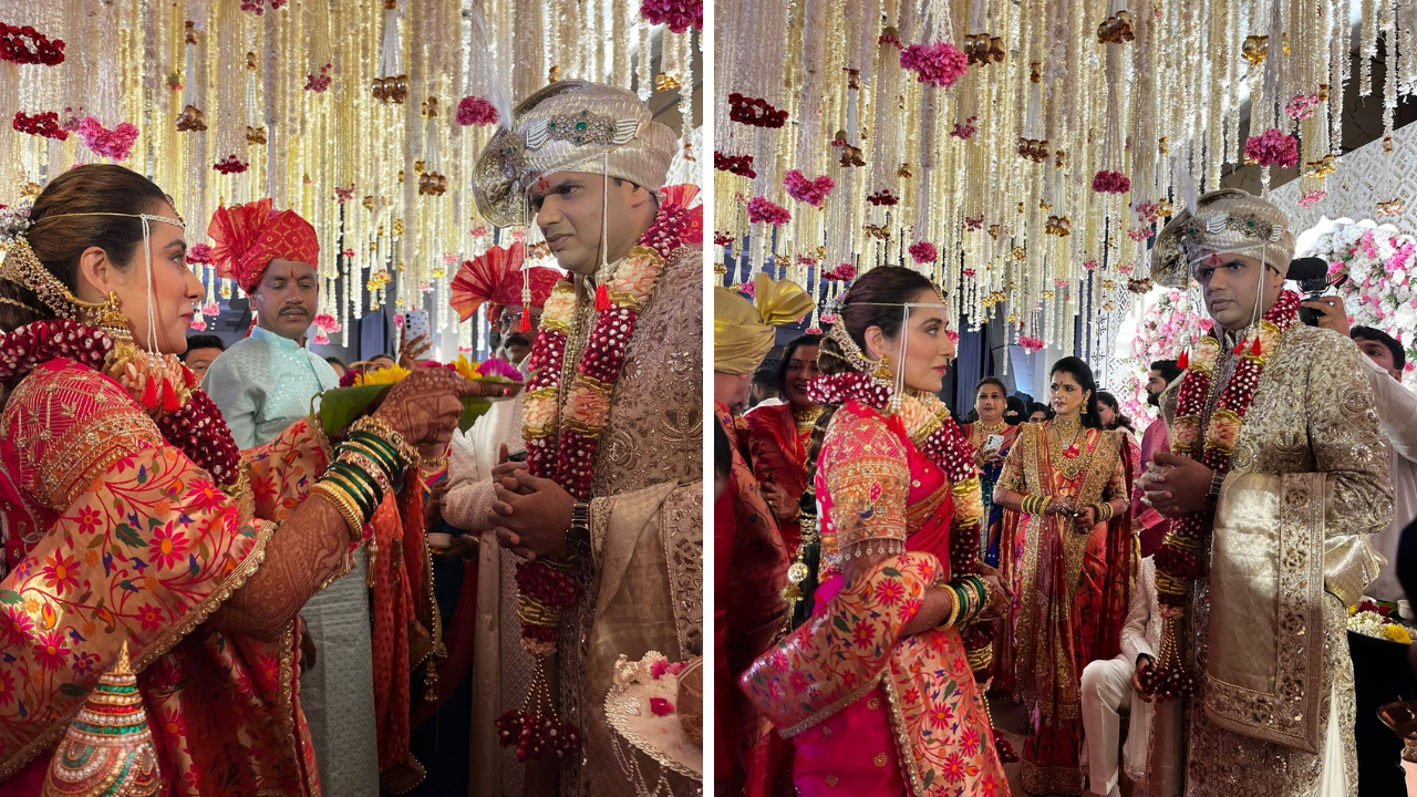 हातात हिरवा चुडा, हेव्ही ब्लाऊज आणि पैठणीचा संपूर्ण साज तेजस्विनीने ल्याला आहे. तर समाधाननेदेखील हेव्ही शेरवानी परिधान केली आहे 