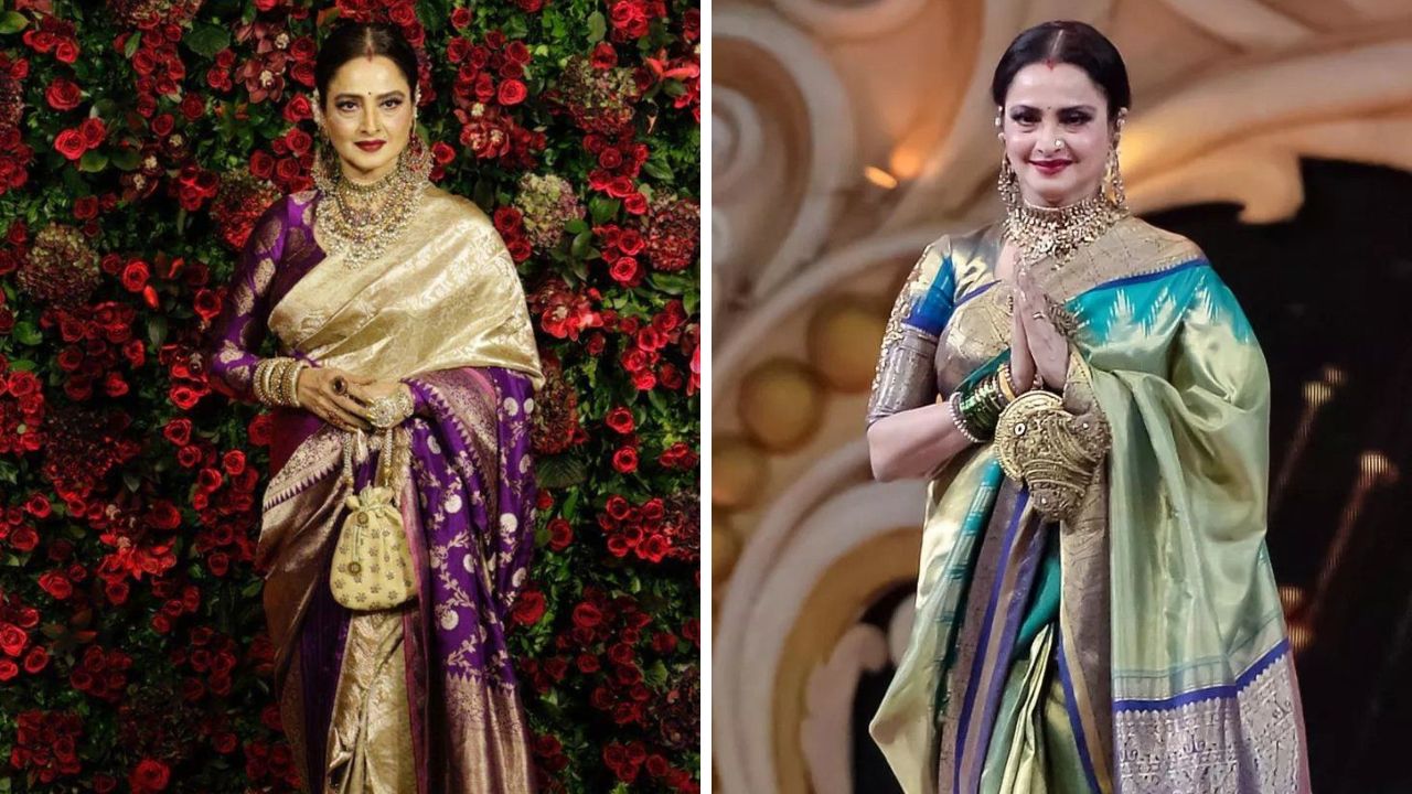 कांजीवरम सिल्क साडी सौंदर्यात कायमच भर पडते. डार्क रंगाची कांजीवरम साडी नेसल्यानंतर त्यावर टेम्पल किंवा मोत्याचे दागिने परिधान करावेत. यामुळे तुमचा लुक उठावदार दिसतो. 