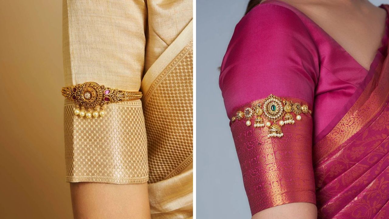 मोती आणि इतर रत्नांचा वापर करून बनवलेले सुंदर बाजूबंद हातांची शोभा वाढवते. त्यामुळे कोणत्याही कार्यक्रमात साडीवर तुम्ही बाजूबंद घालू शकता.