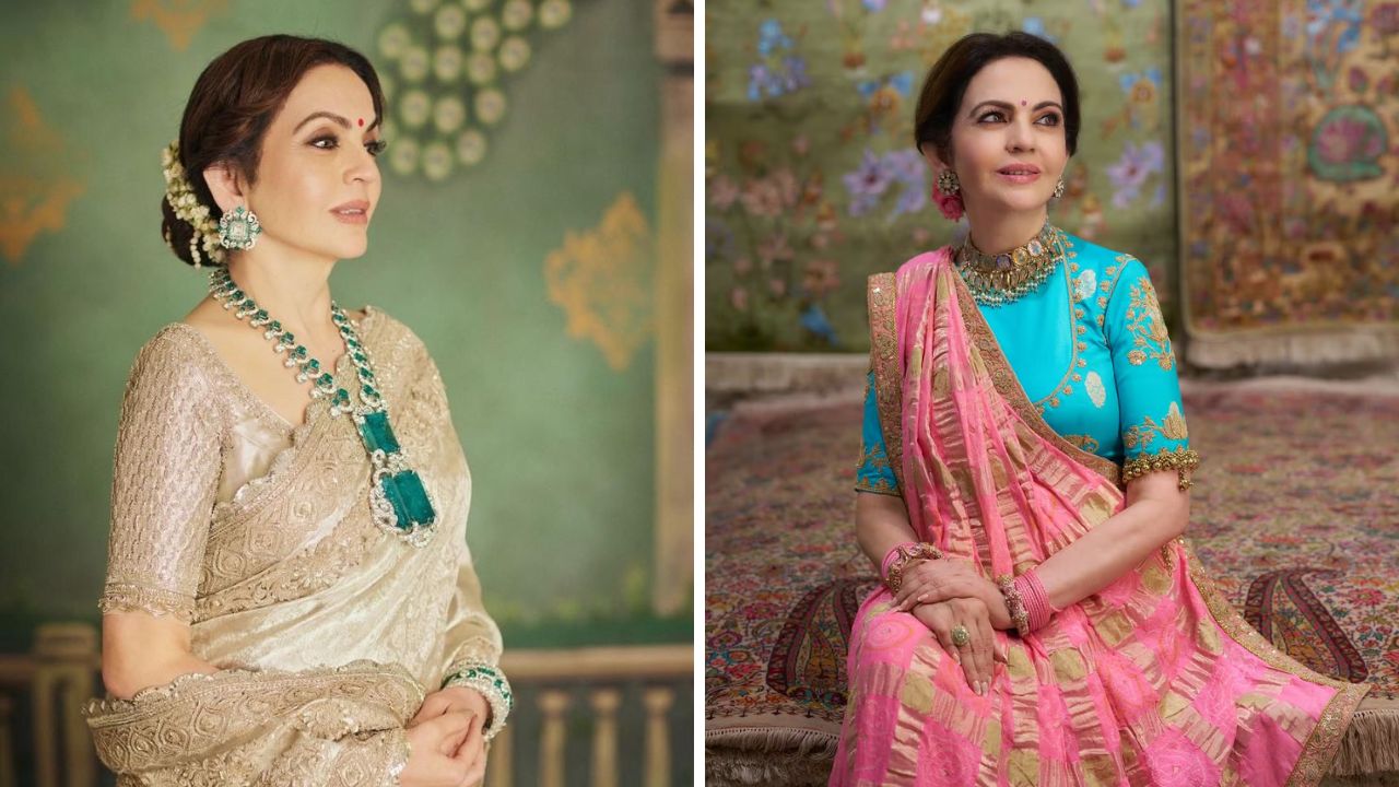 नीता अंबानी यांचे सर्वच फॅशन लुक सोशल मीडियावर कायमच व्हायरल होतात. त्यांनी परिधान केलेली साडी, दागिने ते अगदी बॅगपर्यंत सर्वच गोष्टी चर्चाचा विषय ठरतात. या लुकमध्ये नीता अंबानी यांनी मधुराई कॉटन घरोच साडी परिधान करत त्यावर मॅचिंग स्टड इअररिंग्स आणि नेकलेस घालून लुक केला आहे. 