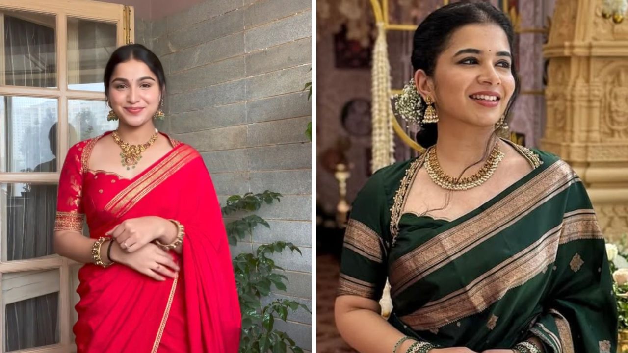 सध्या सगळीकडे कांजीवरम साडीची मोठी क्रेझ आहे. या साडीवर हाय व्ही नेक ब्लाऊज शिवून त्यावर आरी किंवा डायमंड वर्क केल्यास ब्लाऊजला मॉडर्न लुक येईल.