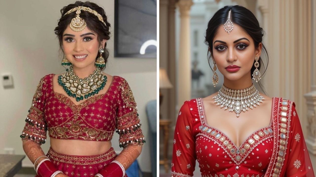 एम्बेलिश्ड व्ही नेक ब्लाऊज सीक्विन, मोती किंवा झरीच्या लेहेंग्यावर शोभून दिसेल. या डिझाईनचा ब्लाऊज तुम्ही इतर कोणत्याही साडीवर घालू शकता.