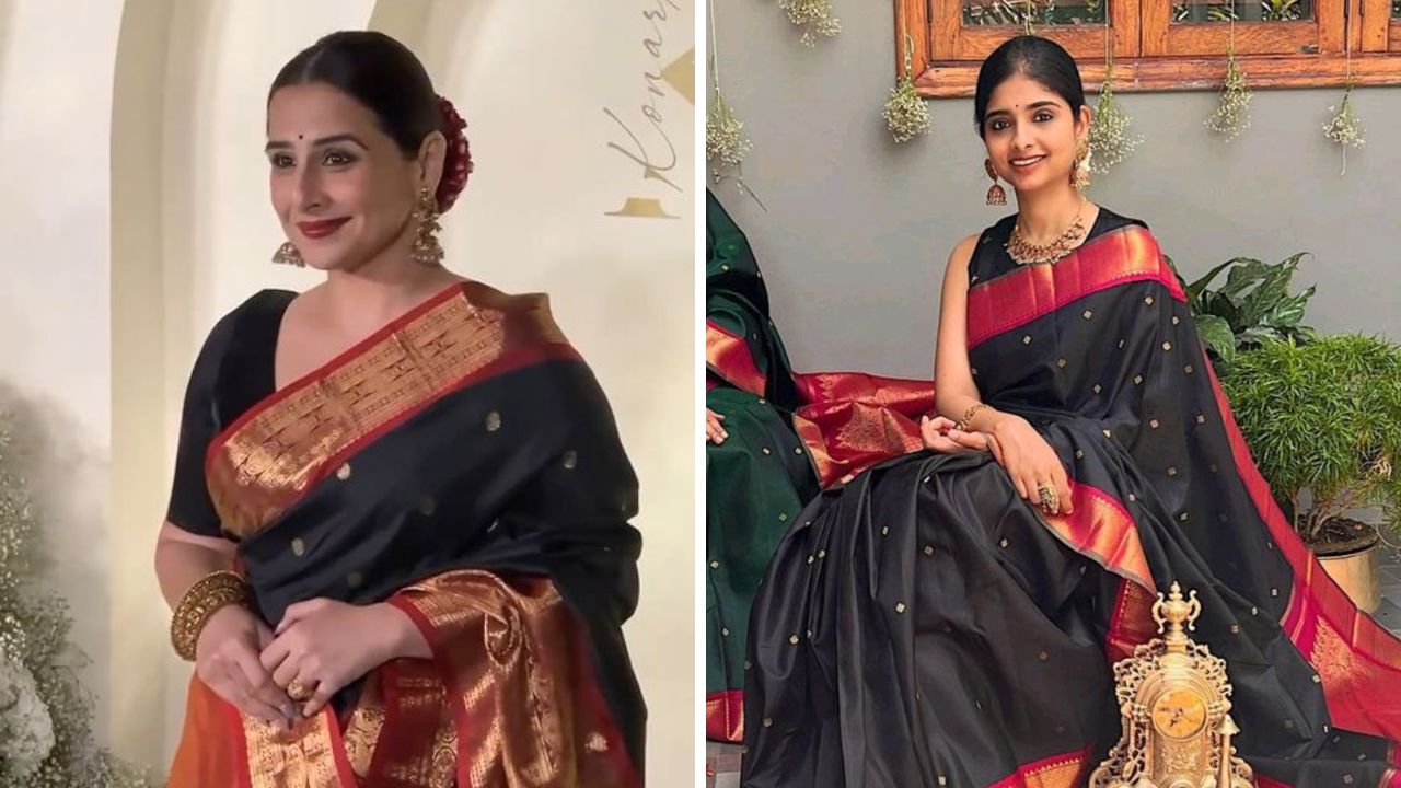 काळ्या रंगच्या पैठणी साडीला लाल रंगाचा काठ अतिशय उठावदार दिसतो. त्यामुळे लाल रंगाच्या ब्लाऊजवर तुम्ही आरी वर्क करून घेऊ शकता. 