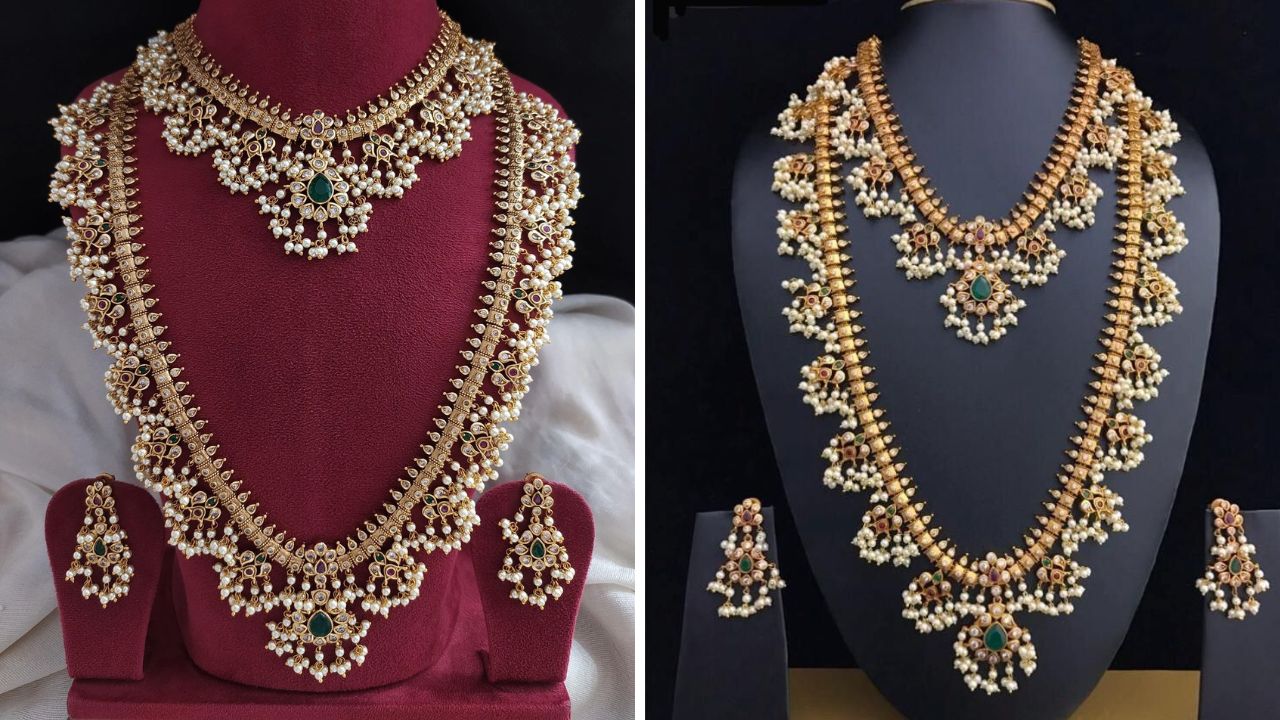 गुट्टापुसालू हारातील डिझाईन पाहून तुम्हीसुद्धा दागिन्यांच्या प्रेमात पडाल. हा हार प्रामुख्याने कांजिवरम किंवा पैठणी साडीवर सुंदर दिसतो. नाजूक नक्षीकाम आणि रंगीत मण्यांचा वापर करून बनवलेला सुंदर दागिना सगळ्यांचं खूप जास्त आवडतो. 