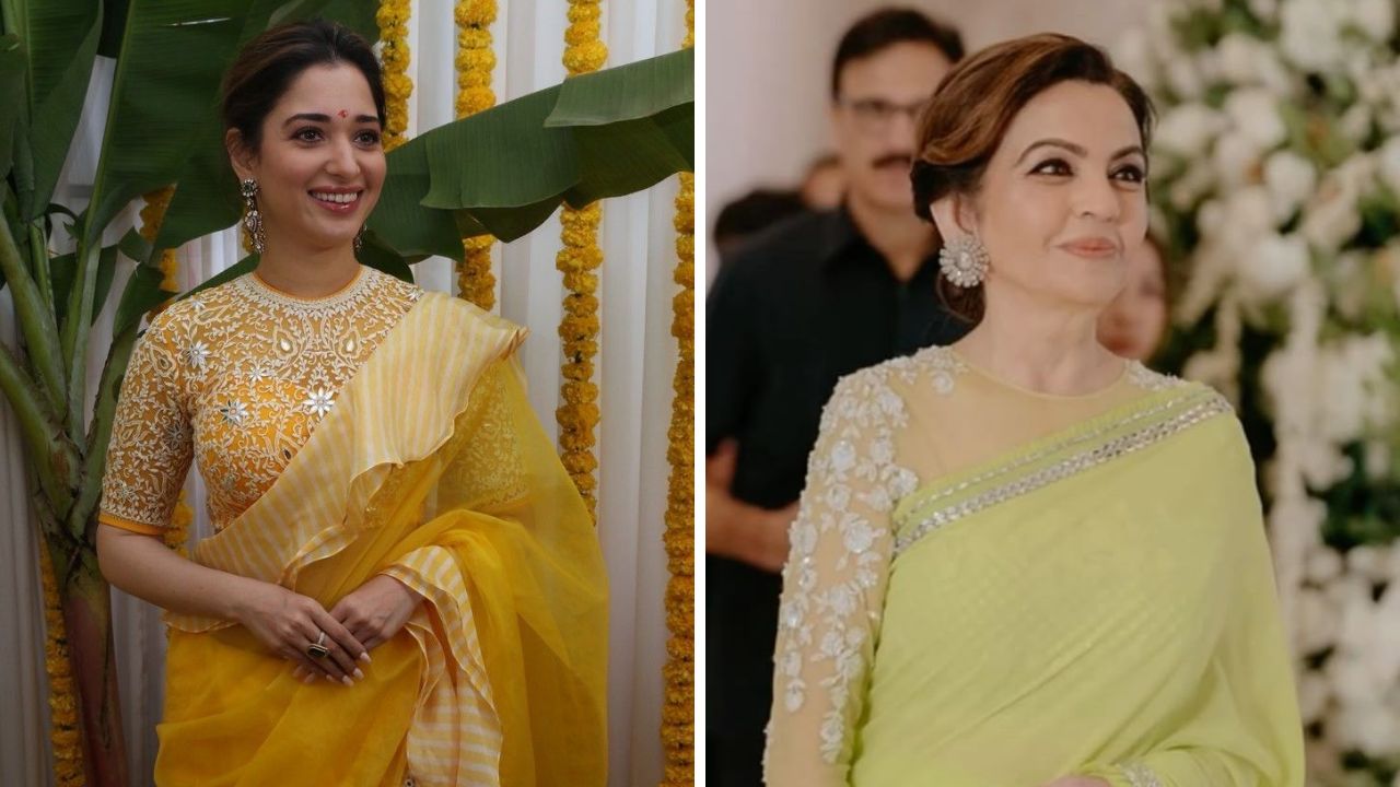 हाय व्ही नेक ब्लाऊजवर अशा पद्धतीने केलेली भरगच्च डिझाईन साडीला शोभून दिसेल. साडीच्या काठावरील रंगात आरी वर्क केल्यास ब्लाऊजला वेगळा लुक येईल.