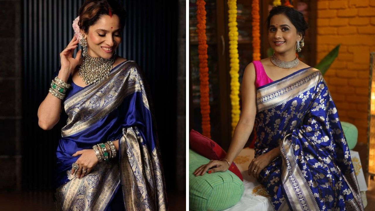 रॉयल ब्लु किंवा निळा रंग कोणत्याही त्वचेच्या रंगावर सुंदर दिसतो. निळ्या रंगाच्या बनारसी साडीवर तुम्ही नीता अंबानींनी केलेला सुंदर लुक पुन्हा नव्याने करू शकता.