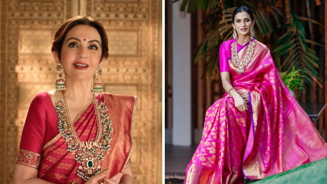 लक्ष्मी किंवा देवीदेवतांच्या कोरीव नक्षीकामासोबत मोत्याच्या मण्यांनी सजवलेला सुंदर हार लेहेंग्यावर सुद्धा घालू शकता. दक्षिण भारतात दागिन्यांना विशेष महत्व आहे. 