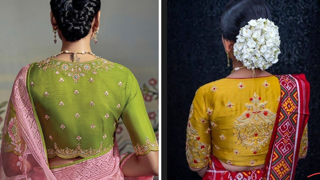 बोट नेक ब्लाऊजवर केलेले आरी वर्क साध्या साडीला सुद्धा मॉडर्न आणि पारंपरिक लुक देते. त्यामुळे हाय व्ही नेक ब्लाऊज नक्की ट्राय करून पहा.