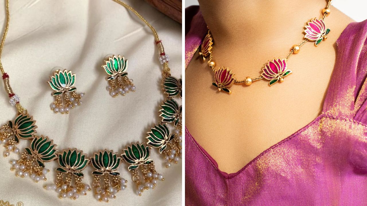 साडी-कुर्ता कशावरही सूट होतील कमळाचे नाजूक डिझाईन नेकलेस, वाढवतील गळ्याची शोभा
