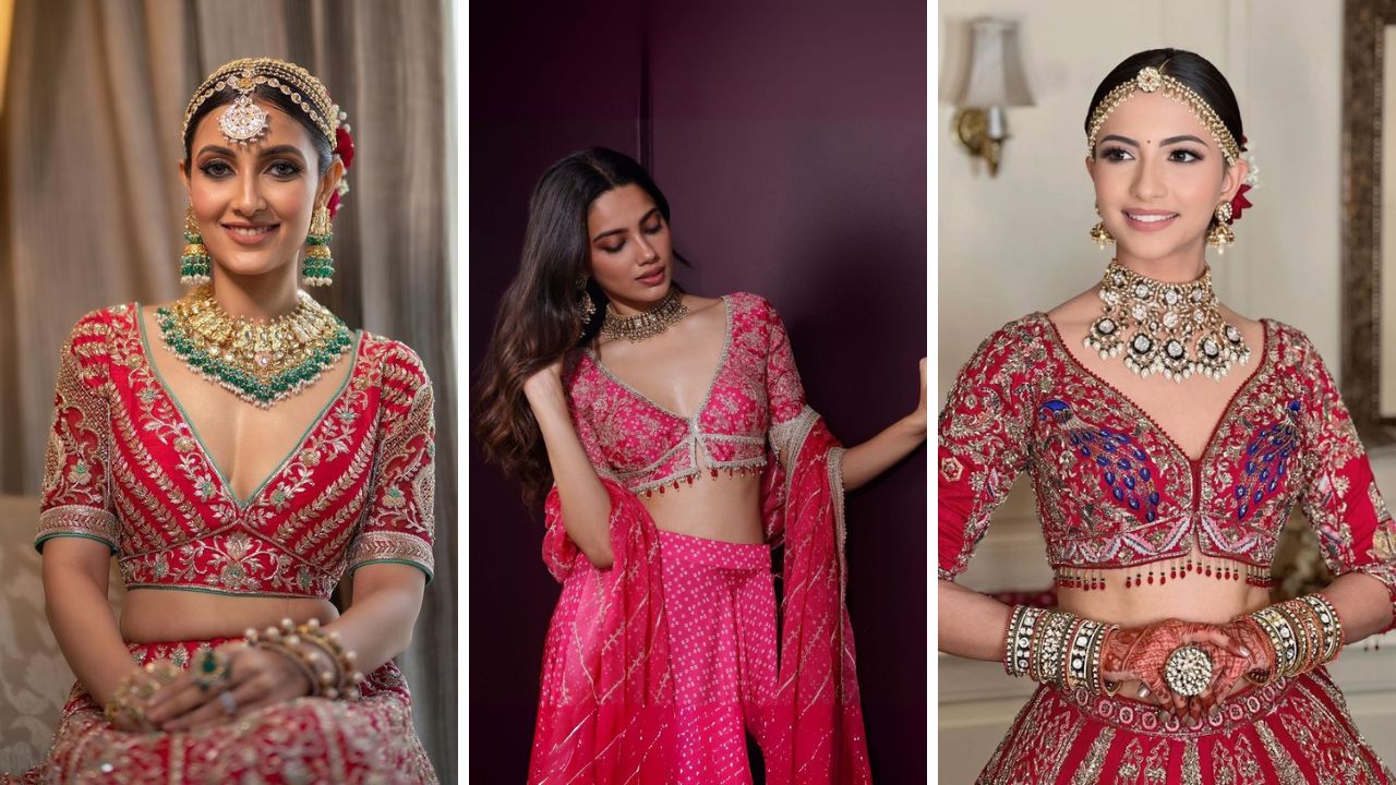 V Neck ब्लाऊजचा मॉर्डन ट्रेंड! लेहेंग्यावरील ब्लाऊजच्या पुढच्या गळ्याला शिवा ‘हे’ आकर्षक पॅर्टन, दिसाल हटके