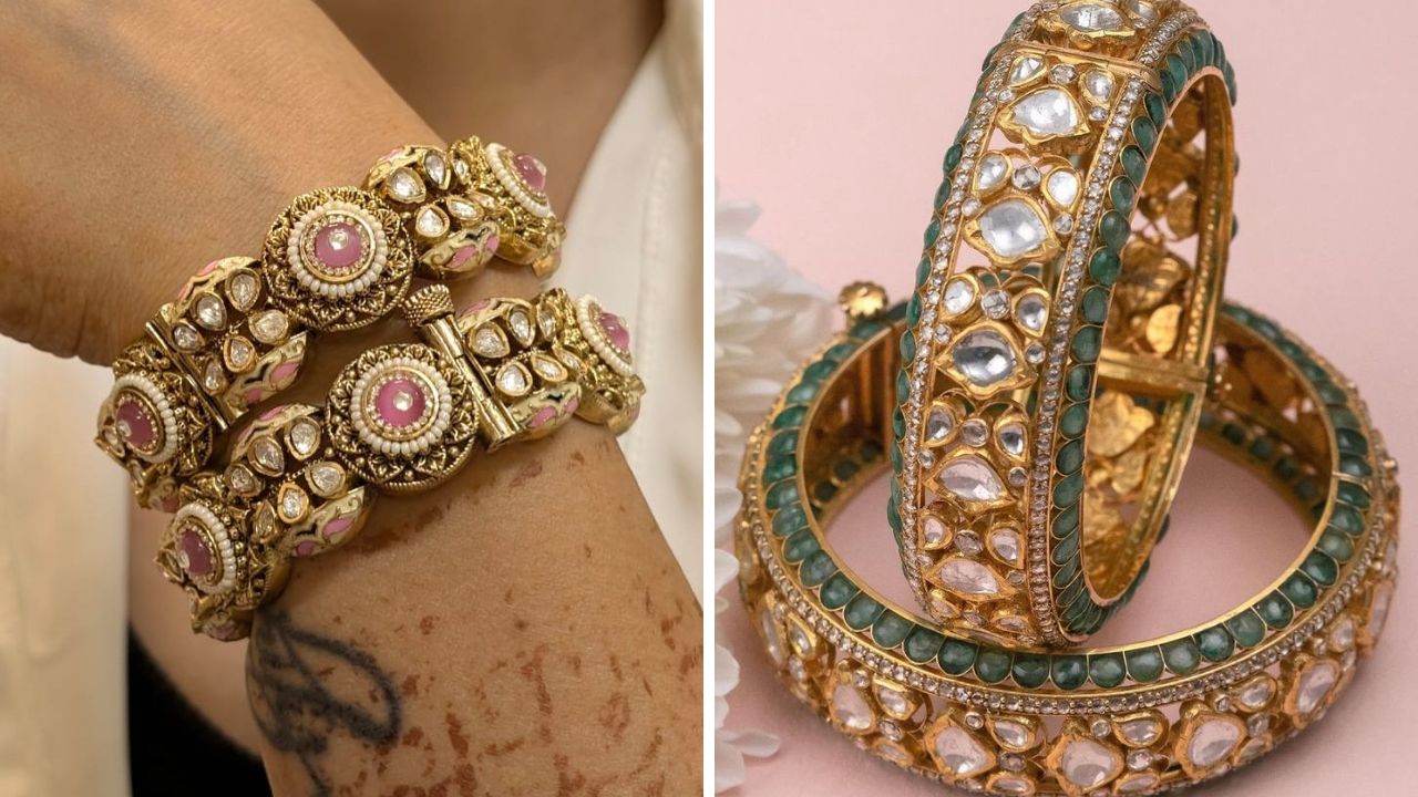 काचेचे वर्क करून तयार केलेल्या सुंदर बांगड्या कोणत्याही साडीवर घातल्यास हातांची शोभा वाढते आणि चार चौघांमध्ये तुम्ही आकर्षक दिसता.