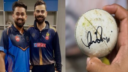विराट कोहलीला आऊट केल्यानंतर फलंदाजाने स्वत: दिले गोलंदाजाला खास गिफ्ट! सोशल मिडियावर Photo Viral