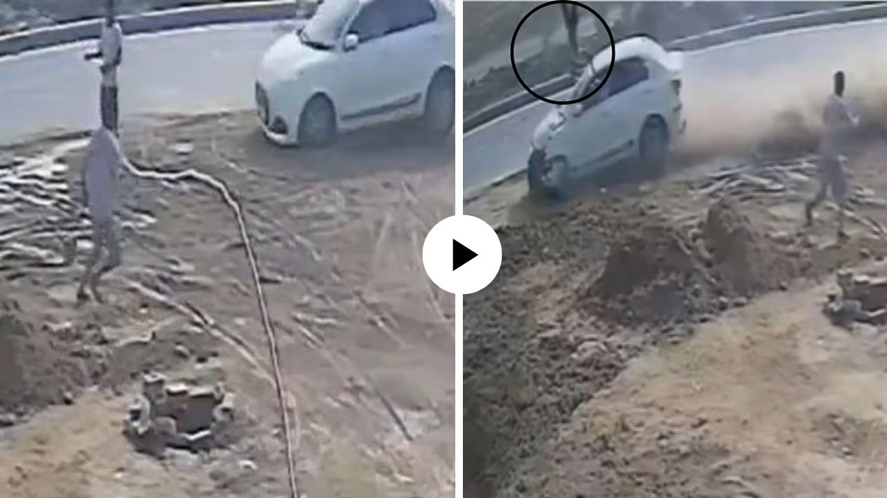 काळाने केला घात! रस्त्यावर पाणी टाकत उभाच होता अन् पुढच्याच क्षणी तरुणासोबत घडलं भयंकर, VIDEO पाहून उडेल थरकाप