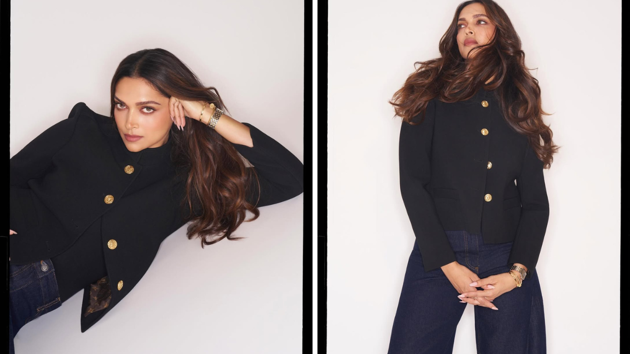 दीपिकाने यामध्ये ब्लॅक टी शर्ट, जॅकेट आणि डेनिम असा कूल लुक केलाय. ब्लॅक टी शर्टवर ब्लॅक जॅकेट आणि डार्क ब्लू डेनिम घातले आहे