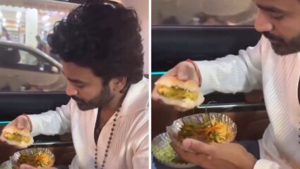 पुण्याच्या स्ट्रीट फूडचा दिवाना झाला ‘हा’ सुपरस्टार अभिनेता; रस्त्यावर वडापाव खाताना Video व्हायरल, चव घेताच म्हणाला…