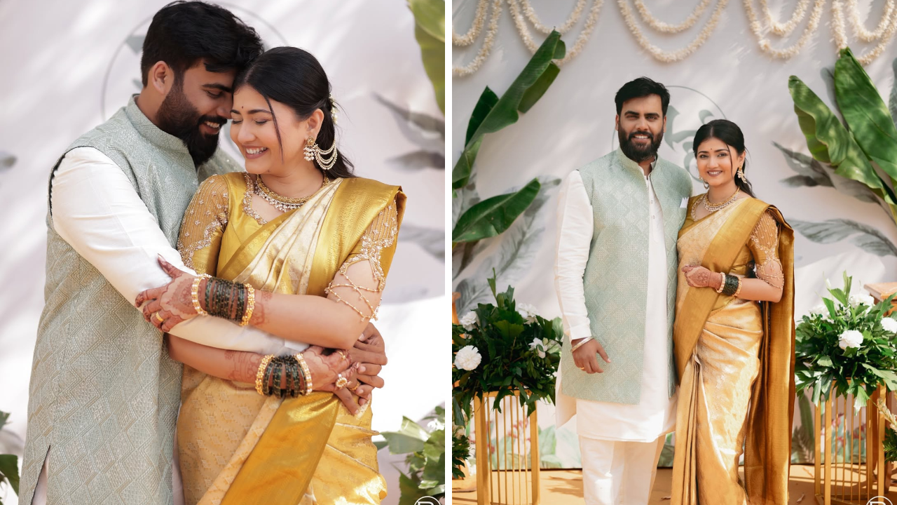 गोल्डन साडी आणि त्यासह गोल्डन डिझाईनर ब्लाऊज मॅच करत ज्ञानदाने साखरपुड्यासाठी एक वेगळीच स्टाईल सेट केली आहे आणि ती यामध्ये अत्यंत सुंदर दिसतेय 