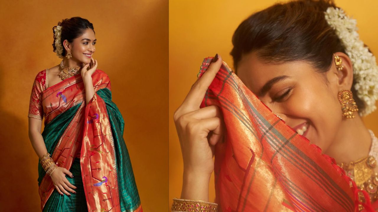 कपाळी चंद्रकोर, गळ्यात साज आणि हिरवी साडी मृणाल ठाकूरच्या लुकवर चाहके फिदा झाले आहेत.