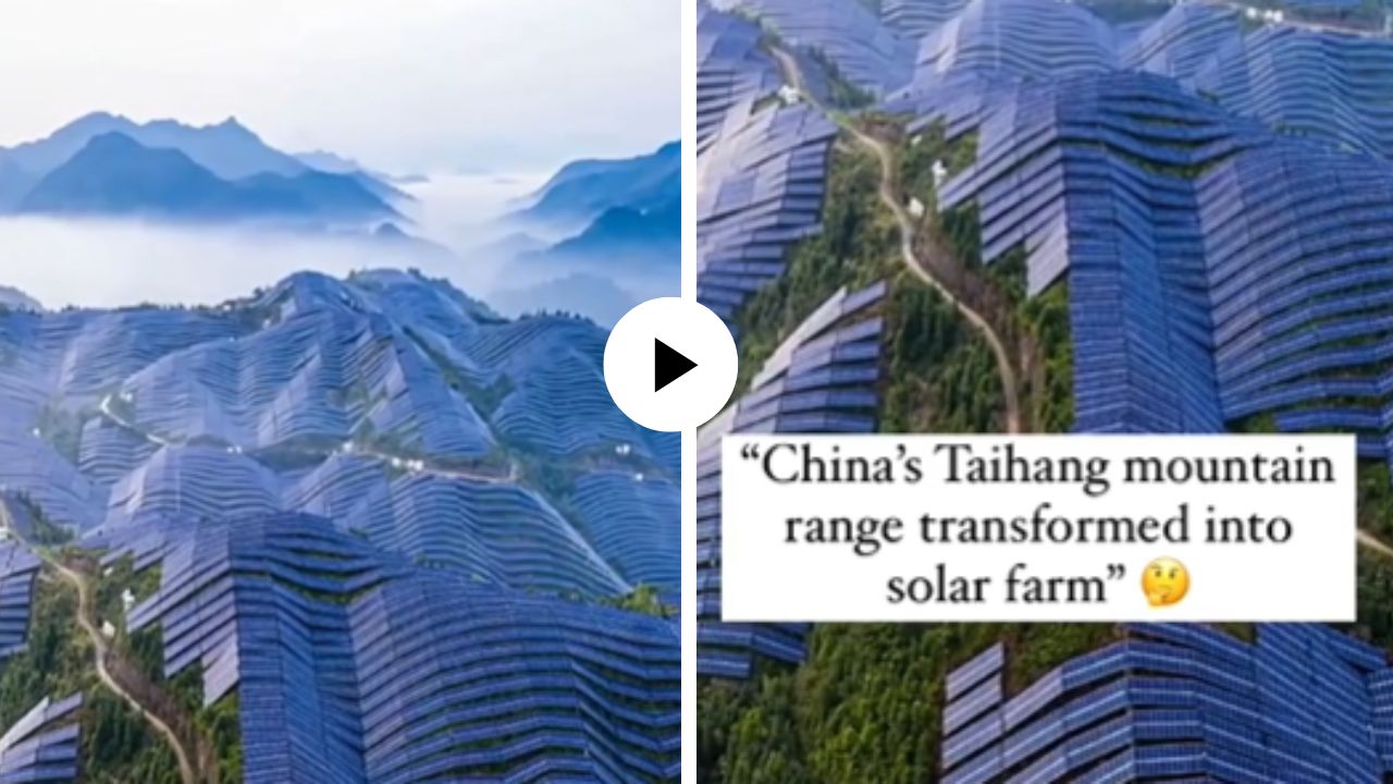 ताईयांग पर्वतावर चढवली गेली सोलर पॅनेल्सची चादर, चीनच्या नव्या उपक्रमाने सर्वत्र उडवली खळबळ; Video Viral