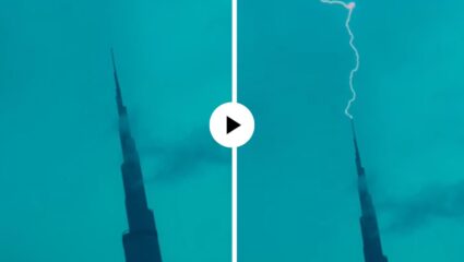 निसर्गाचा रौद्र अवतार! जगातील सर्वात उंच इमारत बुर्ज खलिफावर कोसळली वीज, दुबईच्या क्राउन प्रिन्सने शेअर केला थरारक Video